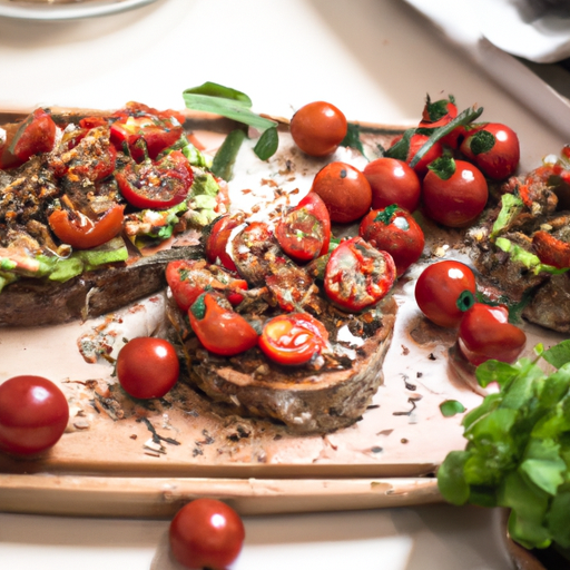 Italský bruschetta-rajčata, bazalka