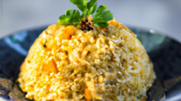 Risotto s houbami a šafránem.