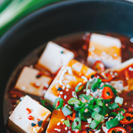 Korejský pikantní tofu s kimchi.