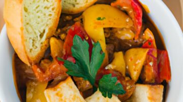 Ratatouille stifado with garlic bread.