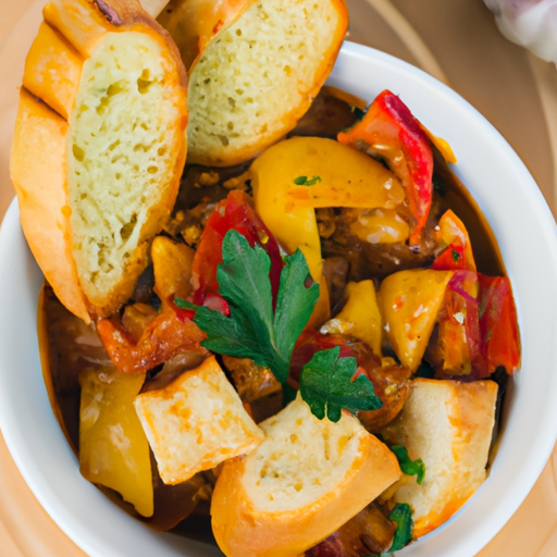 Ratatouille stifado with garlic bread.