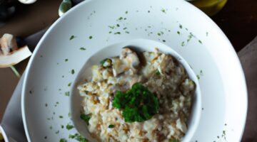 Risotto ai funghičeřený parmezánřímský kořením.