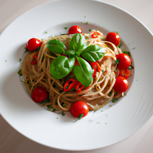 Linguine s pesto a cherry rajčaty