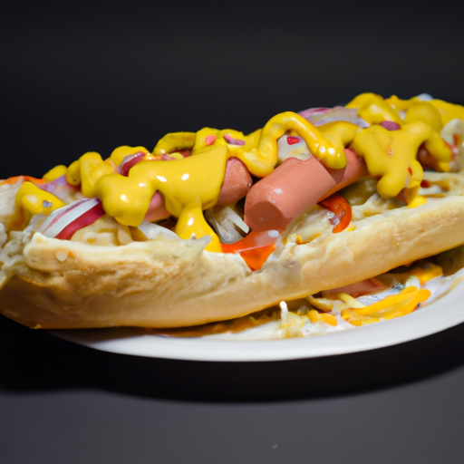 Kuřecí hotdog s cibulí a majonézou.