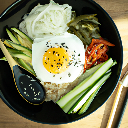 Bibimbap – tradiční míchání rýže a zeleniny.