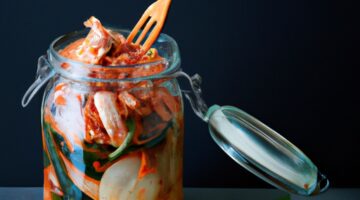 Kimchi, tradiční pikantní zeleninová fermentovaná příloha.