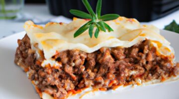 Lasagne bolognese s béchamelovou omáčkou.