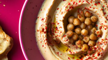 Hummus s tahini a granátovými semínky.