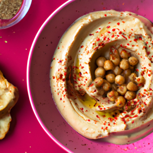 Hummus s tahini a granátovými semínky.