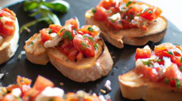 Tomatová bruschetta s bazalkou.