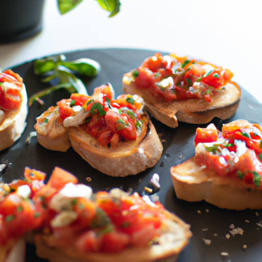 Tomatová bruschetta s bazalkou.