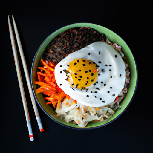 Bibimbap – tradiční korejské směsi rýže se zeleninou a masem.