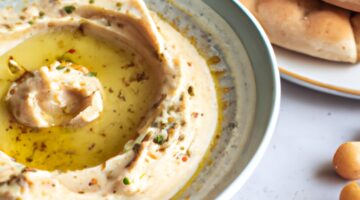 Hummus s chlebem a olivami