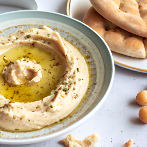 Hummus s chlebem a olivami