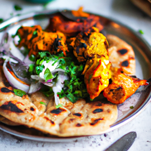 Tandoori kuře s naan chlebem.