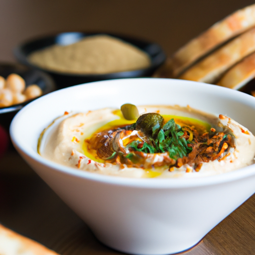 Hummus s libanonským chlebem a olivami