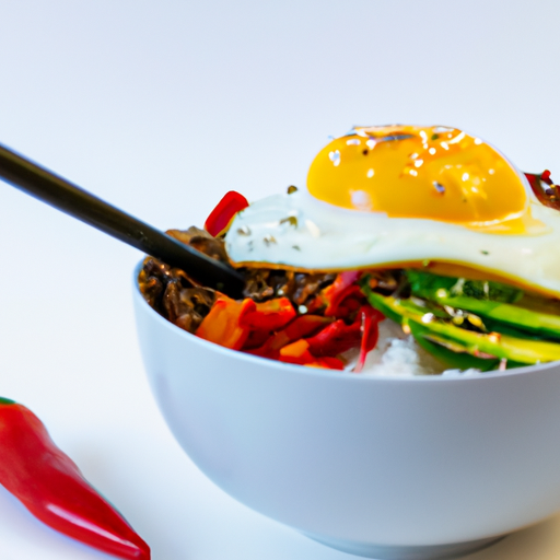 Bibimbap – tradiční směs rýže s grilovaným masem a zeleninou.