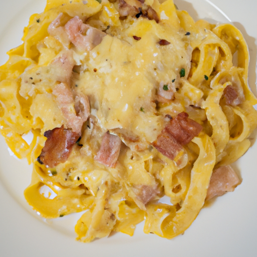 Pasta Carbonara s pancettou a vajíčkem.