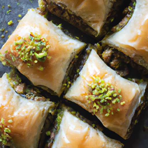 Baklava s pistáciemi a růžovou vodou.