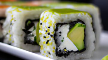 Sushi z lososa avokádem wasabi.