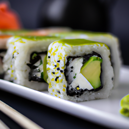 Sushi z lososa avokádem wasabi.