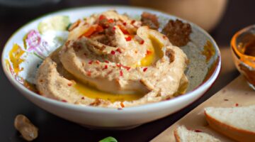 Hummus s grilovanými paprikami a chlebem