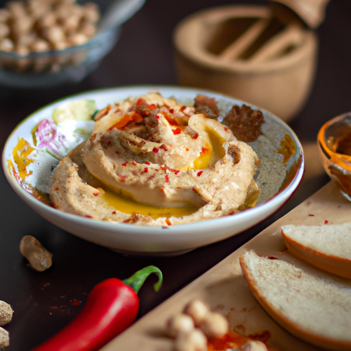 Hummus s grilovanými paprikami a chlebem