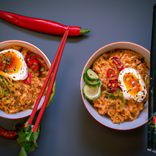 Ramen s vajíčkem a kimchi.