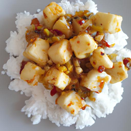 Květákové „kung pao“ tofu s rýží